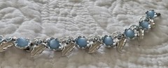 Vintage Judy Lee 3-pc Set, Silver Tone Leaf Blue Moonstone, Clip-Ons