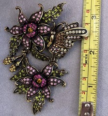 LaVintage Hinged Antiqued Goldtone Metal Flower/ Butterfly Brooch Or Pendant