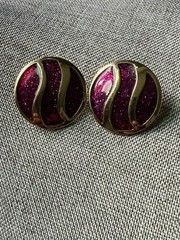 Vintage Avon Enamel Clip Earrings Round Deco Purple Gold Tone Y2K 80s 90s Career
