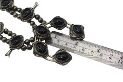 Vintage Silver Tone Black Onyx Squash Blossom Statement 24in Western Nickle