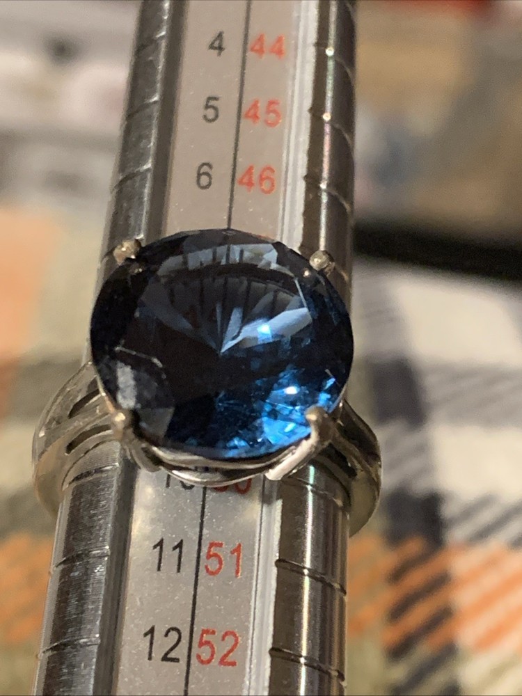 Vintage Sterling Silver Blue Stone Ring 925 A Round Faceted ~ Size 5 ~