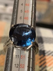 Vintage Sterling Silver Blue Stone Ring 925 A Round Faceted ~ Size 5 ~