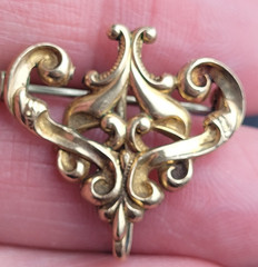 Gold Tone Watch Fob Brooch Orante Scroll