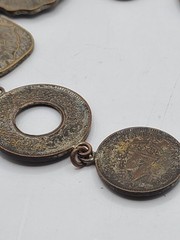 Vintage 1943 India Anna Assorted Coins Link Bracelet 8″ Handmade Hook Clasp