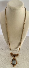 Vtg West Germany Hematite Glass Cabochon Filigree Necklace Clip Earrings Set