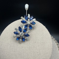 Vintage B David Silver Tone Blue Rhinestone Crystal Necklace Bracelet Clip Ons
