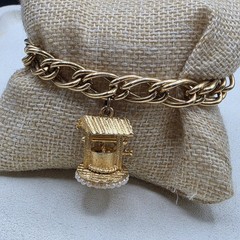 Vintage Charm Bracelet Wishing Well Charm Signed “S” Size 7″