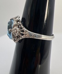 Vintage Uncas Sterling Silver Filigree Ring Art Deco Blue Stone Size 5.25 Marked