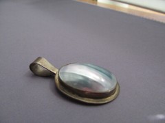 VINTAGE OLD PAWN STERLING NG NELSON GARCIA LUSTER GREY BLUE MOP SLIDER PENDANT