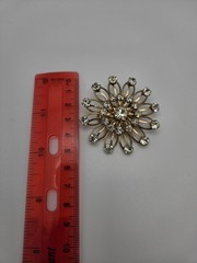 Large Gold Tone Starburst Rhinestone Brooch Clear Crystal Statement Pin Unsigned