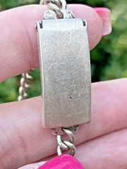 VTG 925 Sterling Silver ID Bracelet Lock E Tag Chain Bracelet Slot for Photo 14g