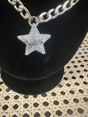 Vintage Juicy Couture Rhinestone Star Pendant Necklace Y2K Silver Tone Chunky