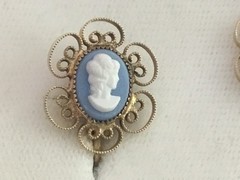 1/20 12 KT GOLD FILLED Vintage Necklace & Earring Blue Cameo Set By Donna In Box