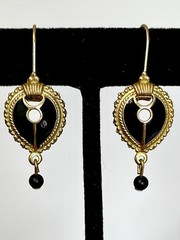 Vintage Edgar Berebi Black & Gold Enamel Earrings Art Deco Victorian Gothic Chic