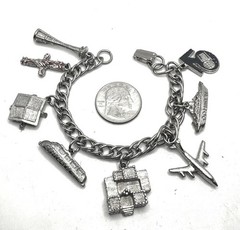 Vtg Worlds Fair 1962 Seattle Charm Bracelet Totem Pole Train Warship Cent 21