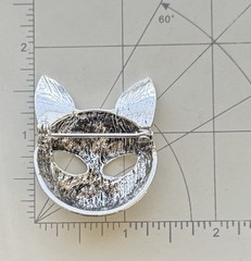 Cat Mask Vintage Style Brooch silver Tone Metal