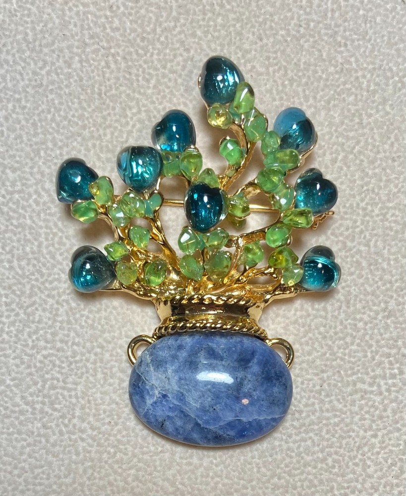 AUTHENTIC SWOBODA FLOWER VASE BROOCH ~ LONDON BLUE TOPAZ, PERIDOT ~ ONLY ONE!