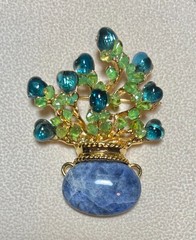 AUTHENTIC SWOBODA FLOWER VASE BROOCH ~ LONDON BLUE TOPAZ, PERIDOT ~ ONLY ONE!