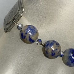 Gemstone Bracelet Blue Gray Marble Stone Peace Tag Toggle Healing Chakra Boho