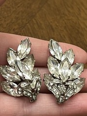Vintage Western Germany Earrings Clear Rhinestones Climber Cluster Clip-Ons!