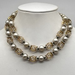 Vintage Vendome Jewelry Set Faux Pearl Gold Tone Cage RARE Signed