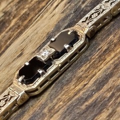 RARE Antique Art Deco Belais 10K White Gold Diamond Onyx Filigree Bracelet