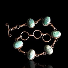 Vtg Mexico Silver Plated Blue Swirl Polymer Clay Cabochon Bracelet 9″