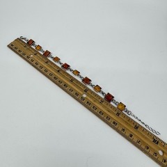 Vintage Sterling Silver Amber Link Bracelet 8.5-9.75” Adjustable 13.7g