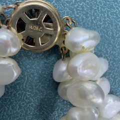 Vintage 14K GOLD 🖤 Triple 3 Strand Cultured BAROQUE Freshwater Pearl Bracelet