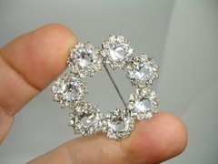 1.5″ elegant bridal rhinestone STERLING BROOCH PIN 7 big crystal clear jewels
