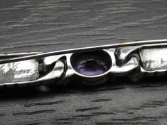 Vintage Sterling Silver Unique Oval Purple Stone Marcasite Bar Brooch Pin