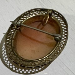 Vintage Hand Carved Cameo Brooch & Earrings Set 12K Gold Filled