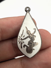 Vintage Sterling Silver White Nielloware Makkala Goddess Of Lightening Pendant