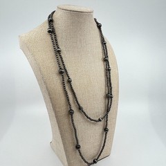 Vintage Southwestern Style Long Hematite Gray Beaded Strand Necklace Classic