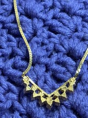 Vintage Goldtone Herringbone Chain Necklace Clear Blue Rhinestone V Spring Ring