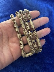 Vintage Sterling Roman Cross Shield &Columns Barrel Bead Handmade Necklace Nice!