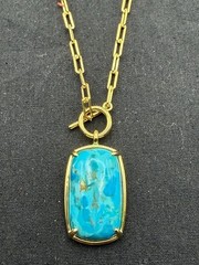 JTV Gold Tone Long Turquoise Pendant Necklace Silver 925