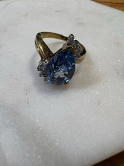 Vintage Sterling Silver Gold Plated London Blue Topaz Ring SZ6