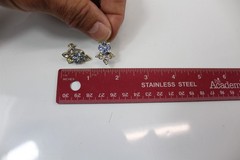 Clip On Earrings Silver-Tone Alloy With Clear & Blue Stones Vintage
