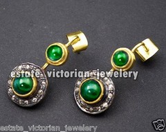 Vintage 0.60ctw Rose Cut Diamond Emerald Studded Silver Stunning Earring Jewelry