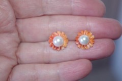 12MM Orange MOP Carved Flower Jackets For Stud Earrings Use With Any Studs