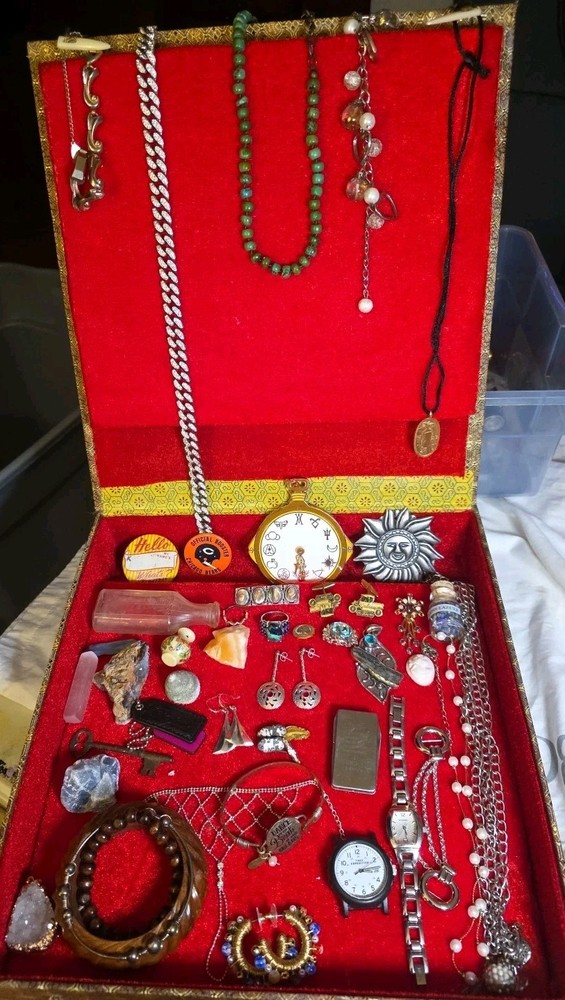 Estate Stunning Jewelry Box With Over 40 Pieces Some Sterling Silver Gold Fill