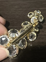 Vintage Kramer Signed Gold Tone Crystal Faceted Stones Brooch Pin Open Backs