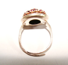 Art Deco Dainty Sterling Silver Adjustable Simulated Amethyst Glass Halo Ring 7