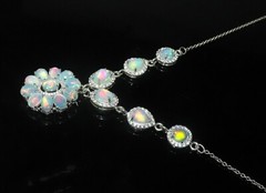 Natural opal cabochon necklace in 925 silver opal jewelry statement necklace