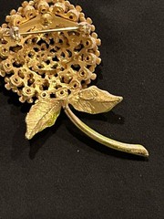Vintage Weiss Brooch Pin Enamel Rhinestone White Flower 2.5 Inches Long Stunning