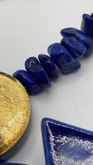 Vintage Lapis Stone nuggets Beaded Necklace W/ Triangle pendant & Brooch