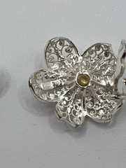 Willi Nonnenmann 1950’s Sterling Silver Filigree 24mm Plumeria Clip-On Earrings