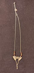 Vintage Cookie Lee Enamel Butterfly Necklace Amber Yellow Bead Drop Clasp Tag