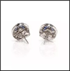 Vintage Halo Sapphire Art Deco Lab Created Diamond Gift 925 Silver Stud Earrings